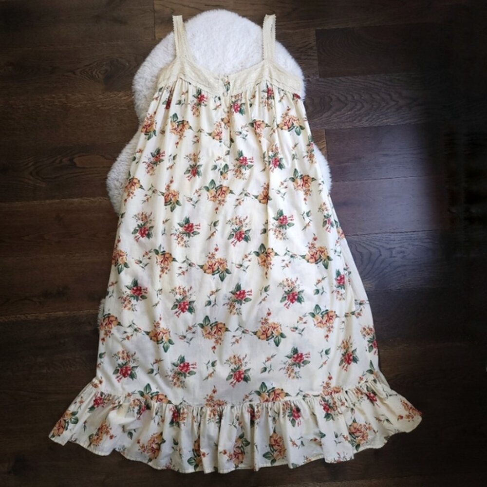 Vintage Victoria Secret Country Cottagecore Prarie Embroidered Floral Midi Dress